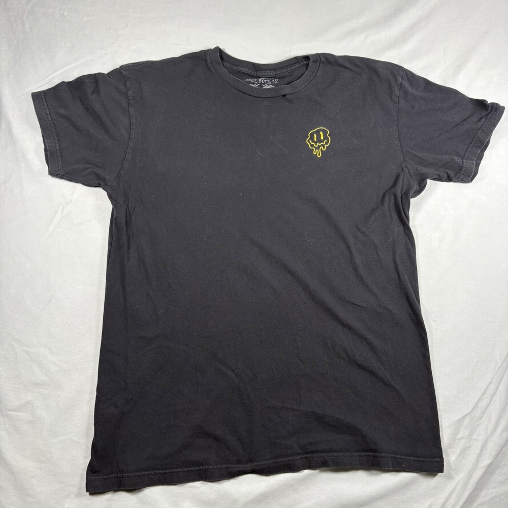 Riot Society Melting Smiley Face Graphic Tee Mens Large Black Embroidered Shirt
